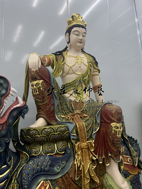 铜雕文殊菩萨佛像近照实拍图