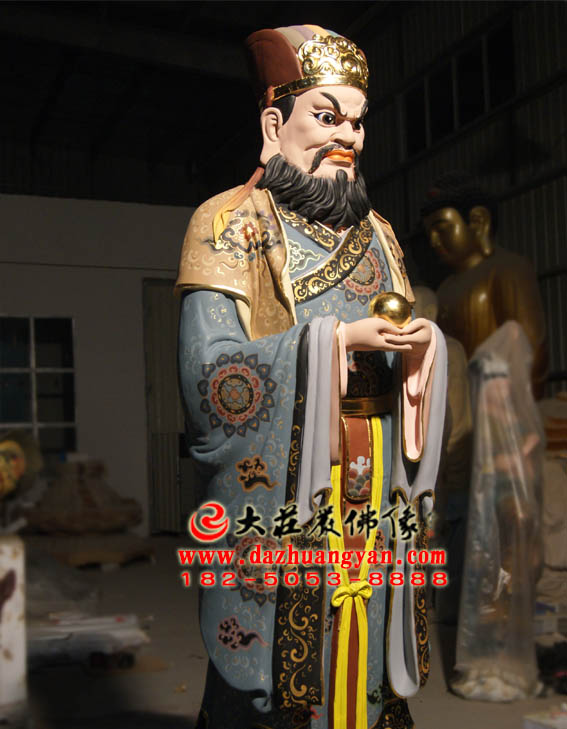 地藏王弟子闵公彩绘描金塑像侧面照