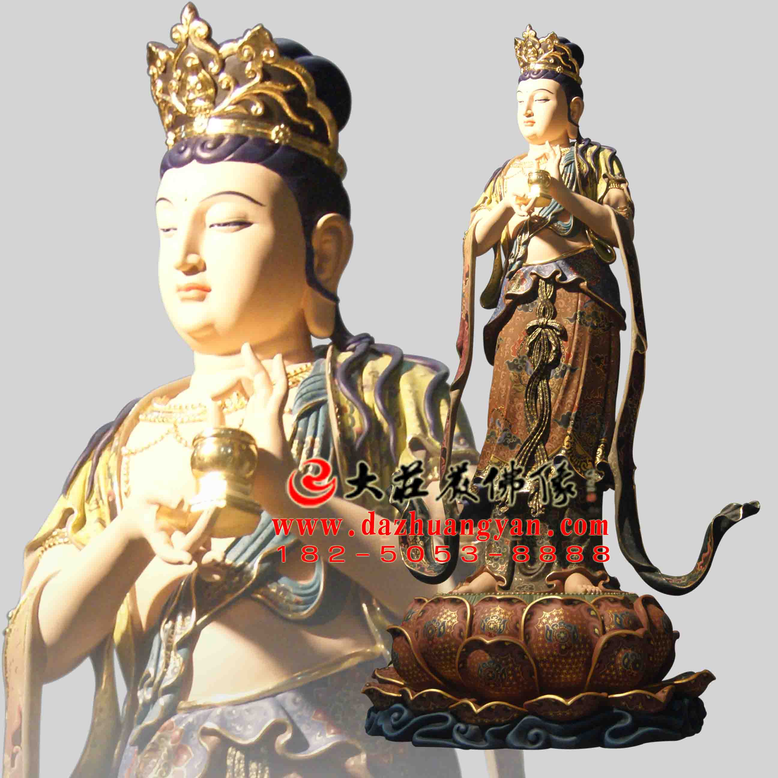 生漆脱胎八大菩萨之地藏菩萨彩绘佛像侧面像
