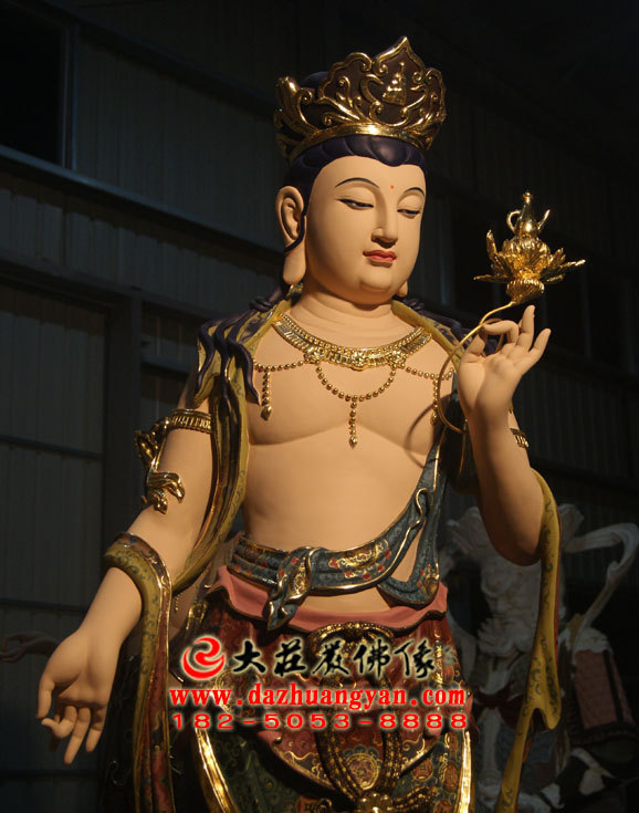 生漆脱胎八大菩萨之弥勒菩萨彩绘佛像侧面近照