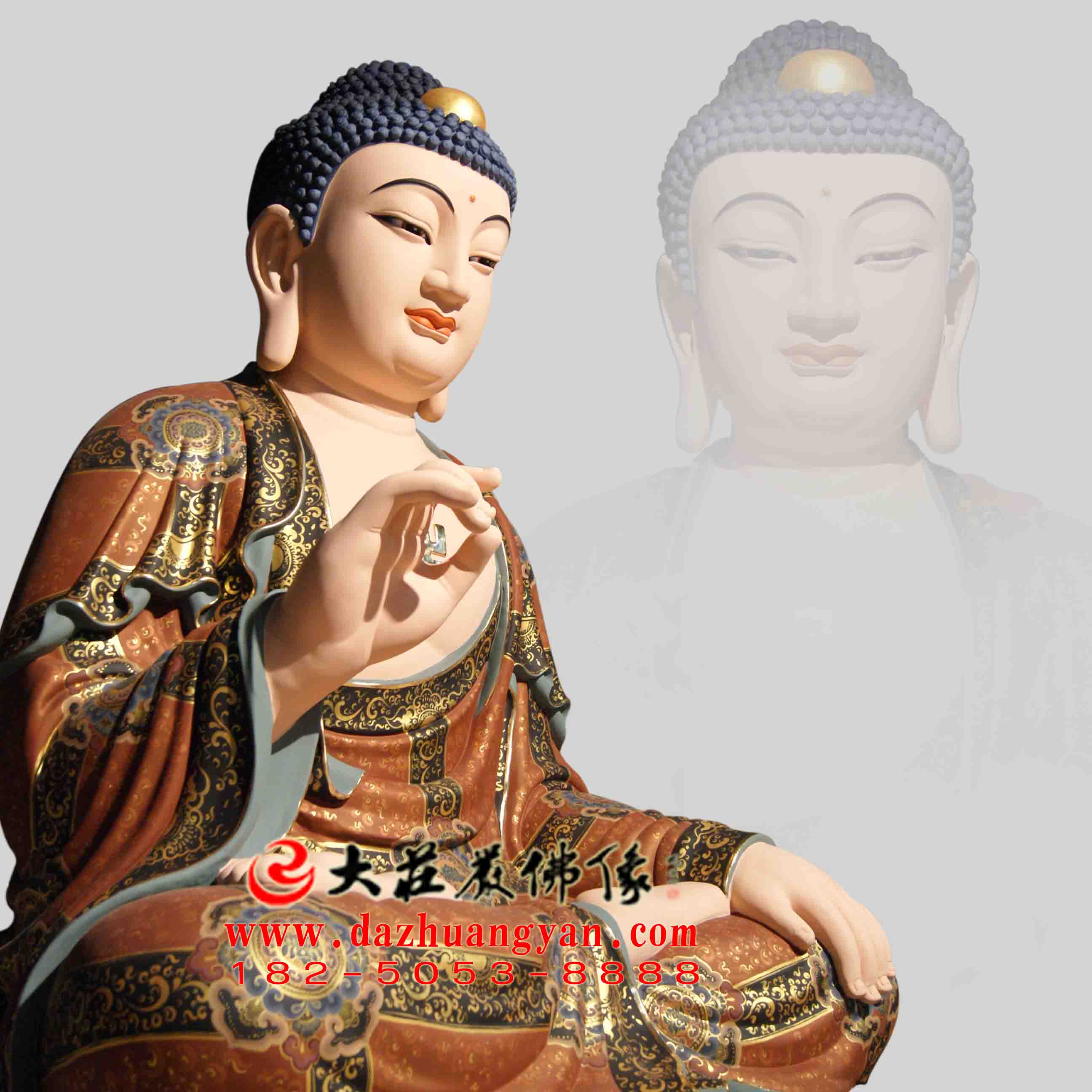 彩绘描金生漆脱胎华严三圣之释迦牟尼佛塑像侧面像